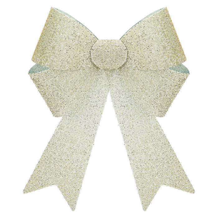 Tinsel Bow Christmas Decoration X 1 22cm x 32cm x 7cm Champagne