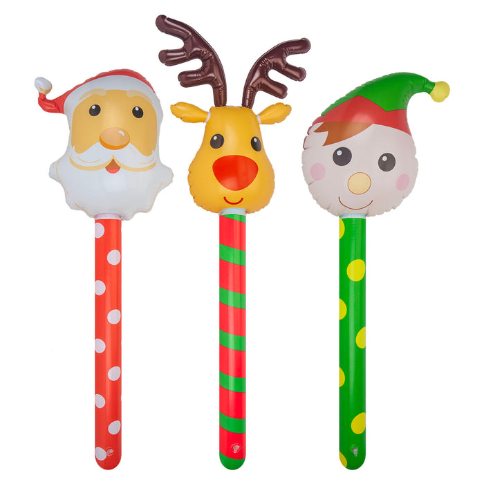 Christmas Inflatable Basher Stick 3 Varied Designs X 1 110cm Reindeer,Santa,Elf