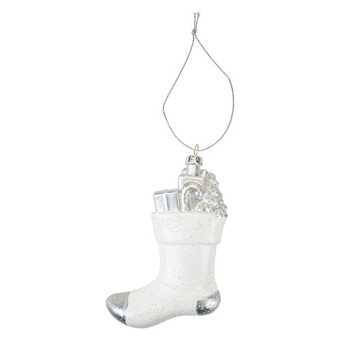 Christmas Tree Decoration Silver White Stocking Ornament X 1 13. 5cm Stocking