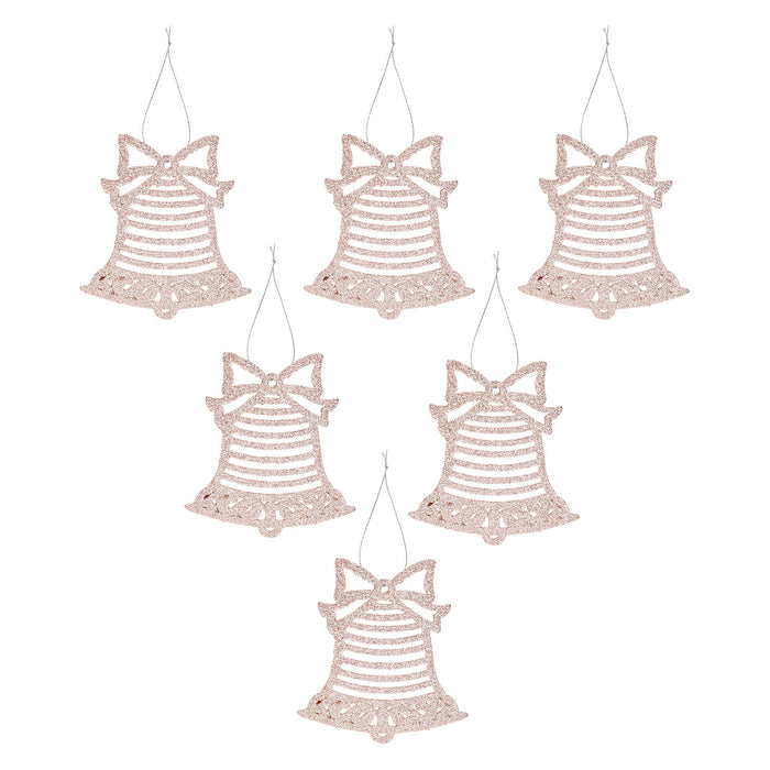 Christmas Tree Decoration Hanging Glitter Bell X 6 17. 8x9. 3x1. 4cm Rose Gold