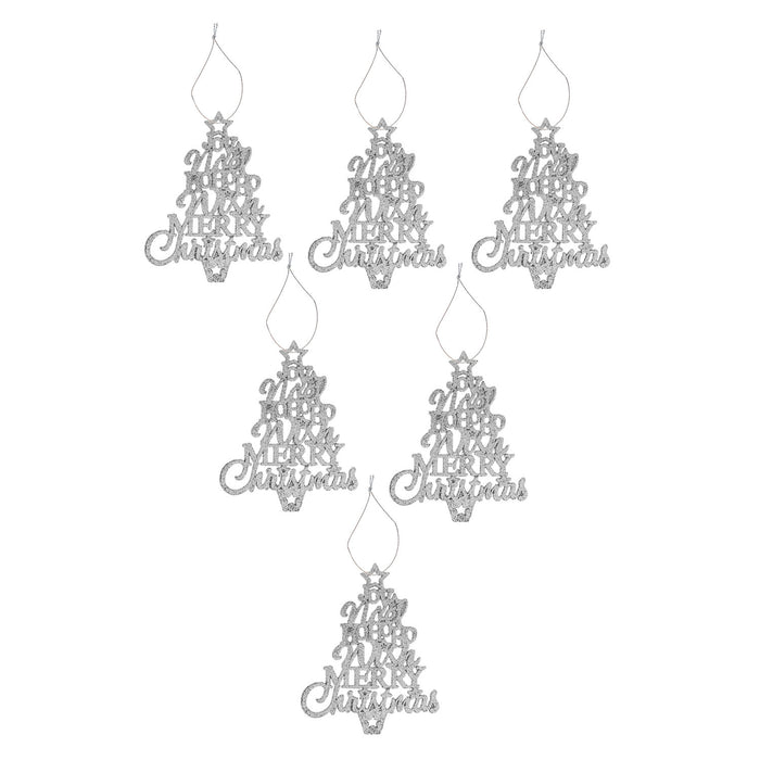Christmas Tree Decoration Hanging Glitter Trees X 6 19. 6x10. 9x1. 5cm Silver