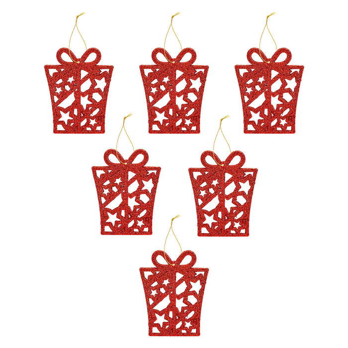 Christmas Tree Decoration Hanging Glitter Present X 6 17. 4x8x1. 3cm Red