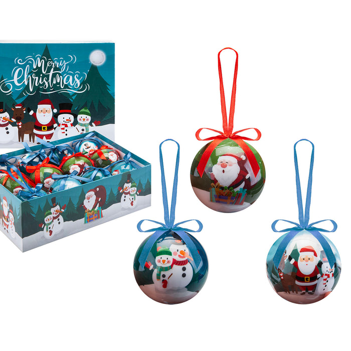 Christmas Bauble Decoration Fun Santa Boxed 12 piece 7. 5cm Bauble Set Santa