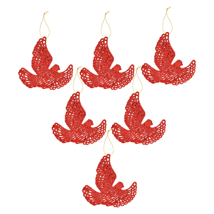 Christmas Tree Decoration Hanging Glitter Dove X 6 20x11. 5x2cm Red