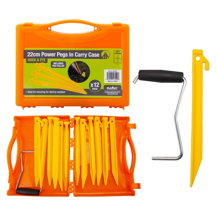 Tent Pegs Plastic Peg & Extractor With Case 22cm x 4cm Orange X 1 Pack of 12