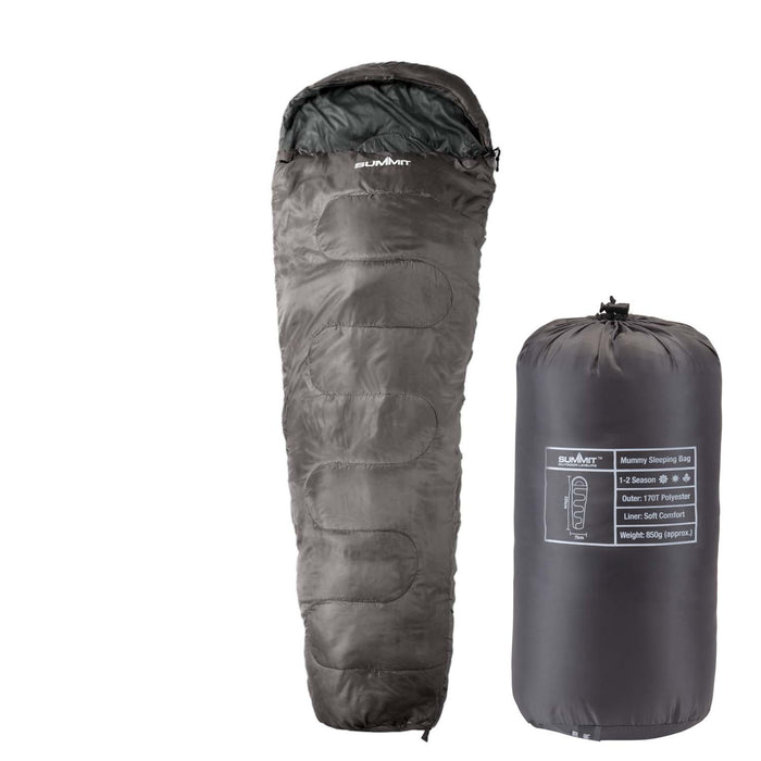 Mummy Sleeping Bag - Single Stylish, Warm, Easy To Pack Camp Bag Grey Mummy