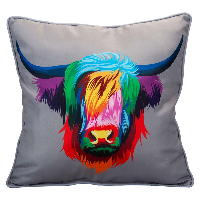 Scatter Cushion Highland Cow Print Design Piping Edge Soft 45cm x 45cm Multi X 1