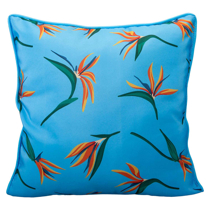 Scatter Cushion Birds Of Paradise Design Piping Edge Soft 45cm x 45cm Blue X 1