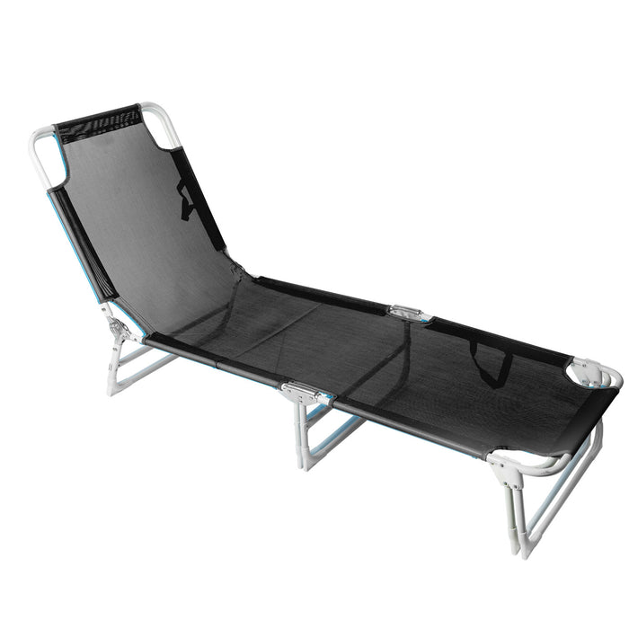 Folding Sun Bed Steel framed Multiple Reclining Positions, carry handles Grey