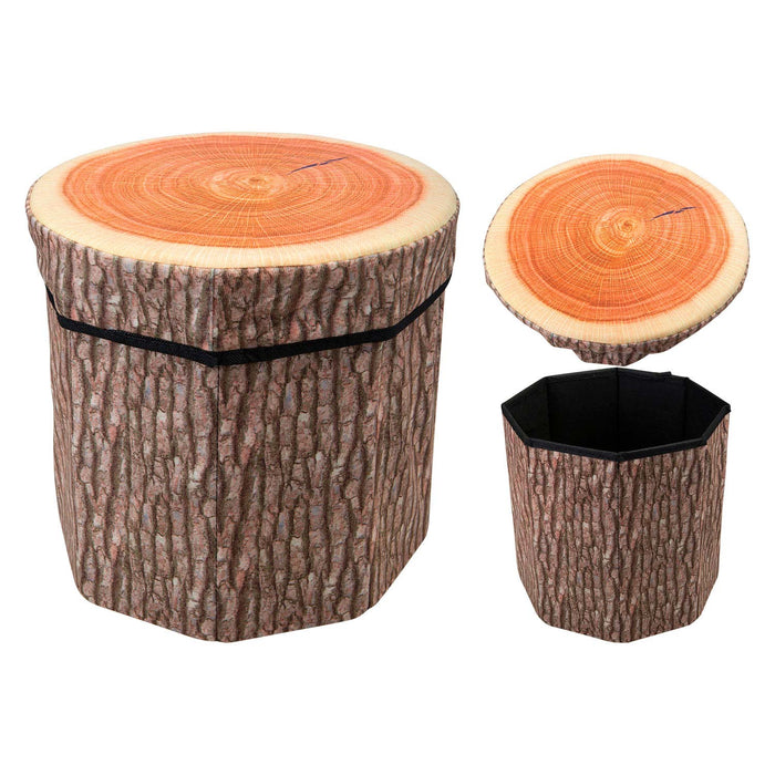 Stump Storage Stool Cushioned Lid Woodland Themed Foldable 30cm x 30cm Brown X 1
