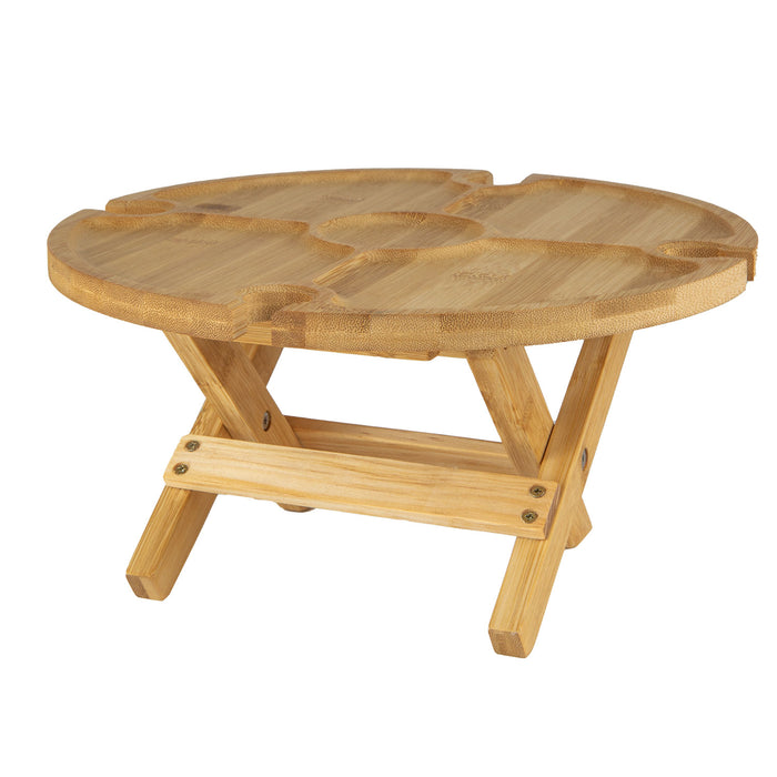 Bamboo Folding Snack Table, Wine Glass Holders Portable Picnic Bamboo