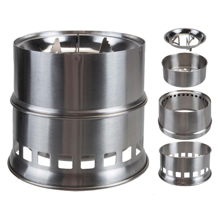 Portable Camping Stove Solid Fuel, Firewood, Charcoal 16cm x 16cm Silver X 1