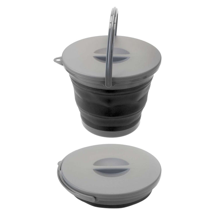 Camping Bucket 5L Lid Carry Handle Collapsible 25cm x 25cm Grey X 1