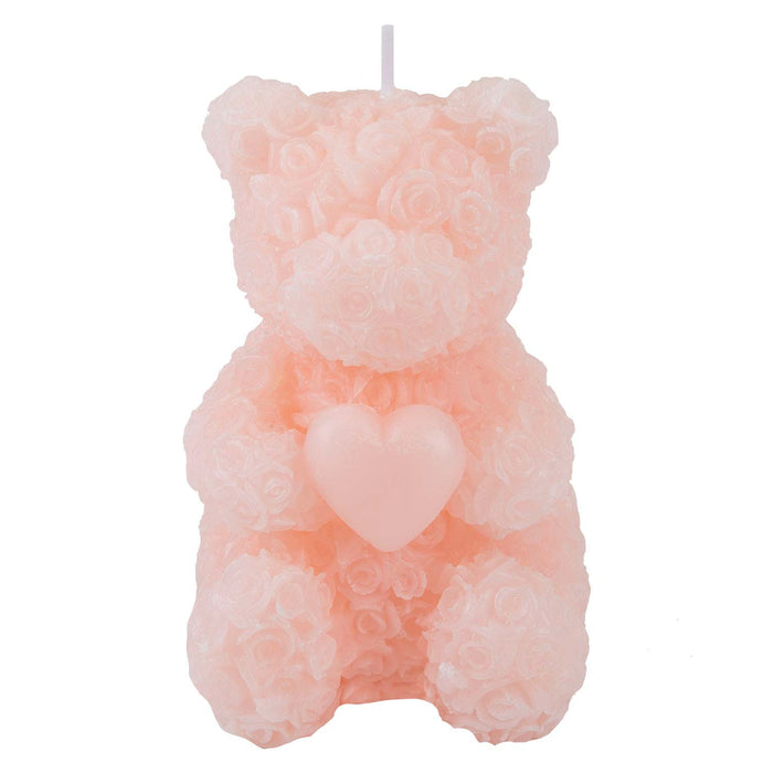 Valentines Scented Rose Candle Bear Loved Ones - Romantic Gift 10cm Pink