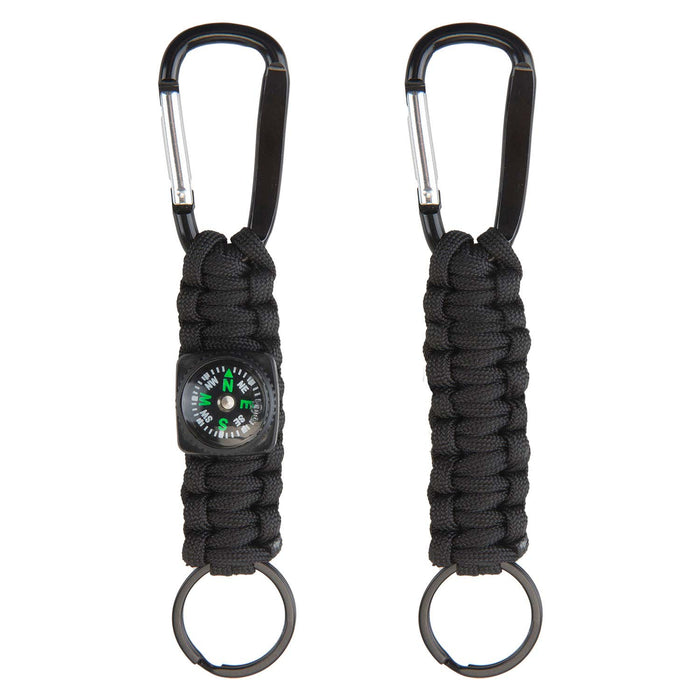 Carabiner Keychain With Compass Twin Pack 2cm x 14cm Black X 1 Pack of 2
