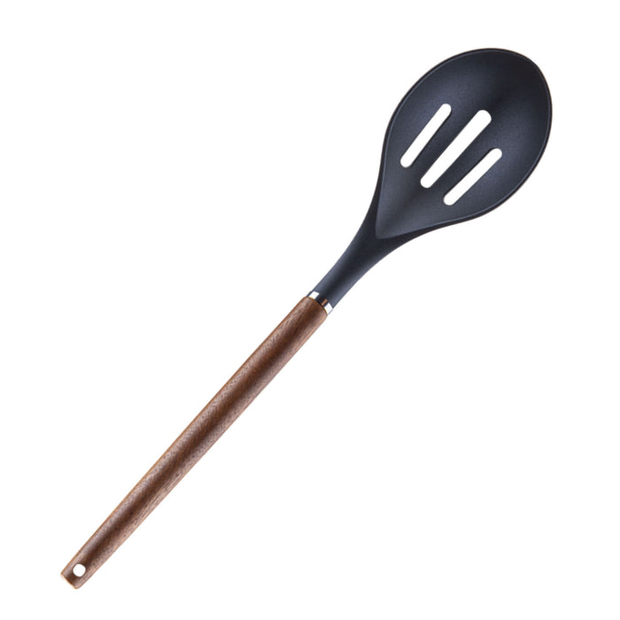 Slotted Spoon Wood Handle Acacia Wooden Heat Resistant Slotted Spoon 32cm Black
