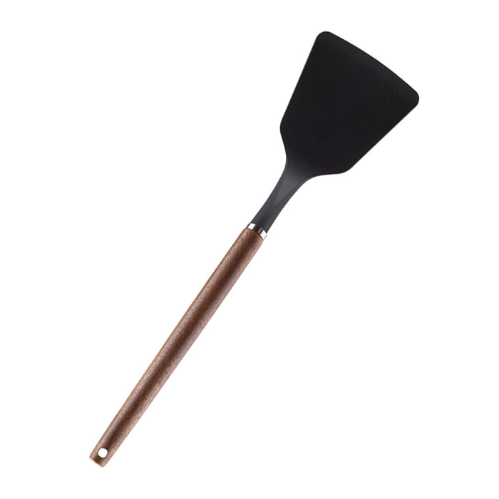Solid Turner Wood Handle Acacia Wooden Heat Resistant Solid Turner 32cm Black