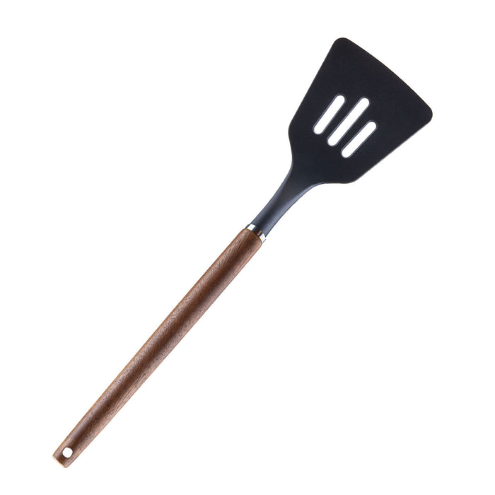 Slotted Turner Wood Handle Acacia Wooden Heat Resistant Turner 32cm Black
