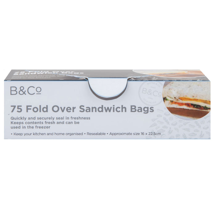 Food Bags Fold Over Storage Bags 16 x 22. 5cm Reusable Lunch Pouch 75 Pack Clear
