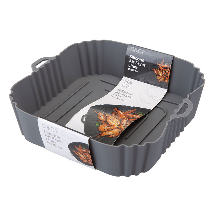 Air Fryer Liner Square Silicone Reusable Non Stick Liners 18. 5 x 16 x 4cm Grey