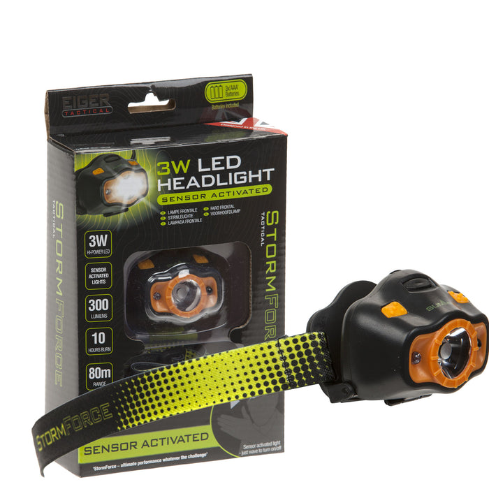 Headlight 3W Sensor Activated Head Torch USB Motion Activated 50m Range Black