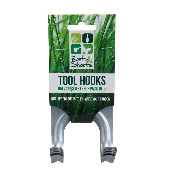 Tool Hooks Galvanised Steel Gardening Tools Accessories Pack of 5 8cm Silver