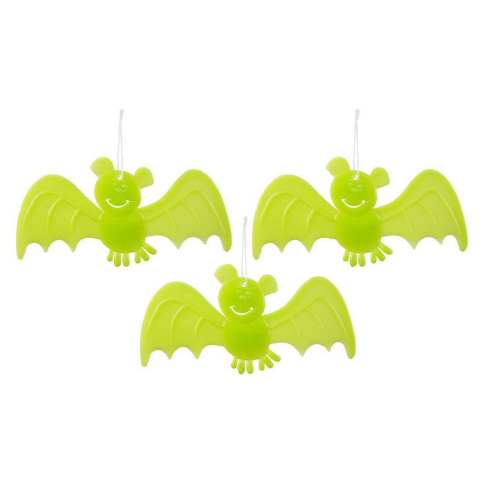 Glow in the Dark Bat Decorations Set of 3 Halloween Party, Trick or Treat Green