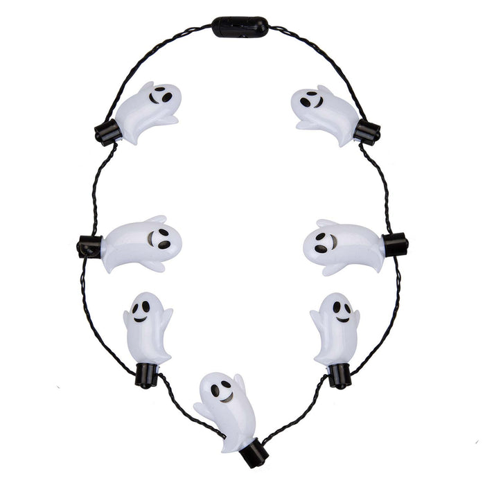 Halloween Ghost Necklace with LED Light Up Trick or Treat Party White