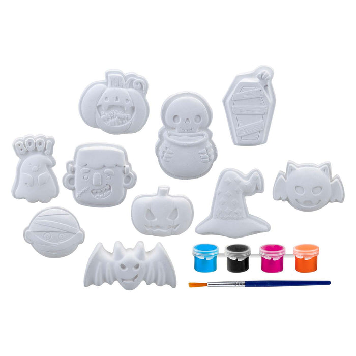 Halloween Decorations Craft Kit Pack of 10 Designs 6 x Paints, 1 x Brush White