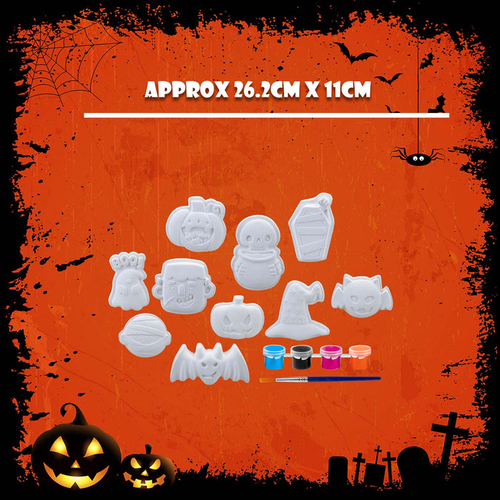 Halloween Decorations Craft Kit Pack of 10 Designs 6 x Paints, 1 x Brush  White