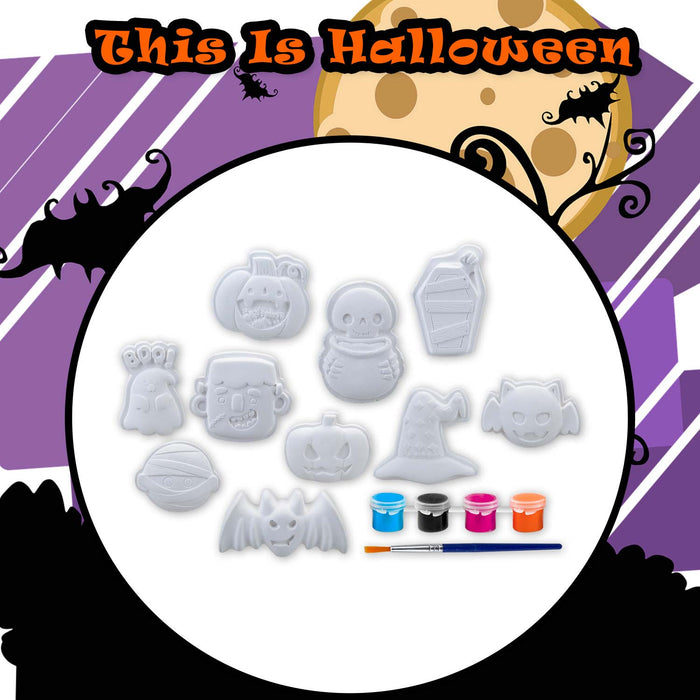 Halloween Decorations Craft Kit Pack of 10 Designs 6 x Paints, 1 x Brush  White