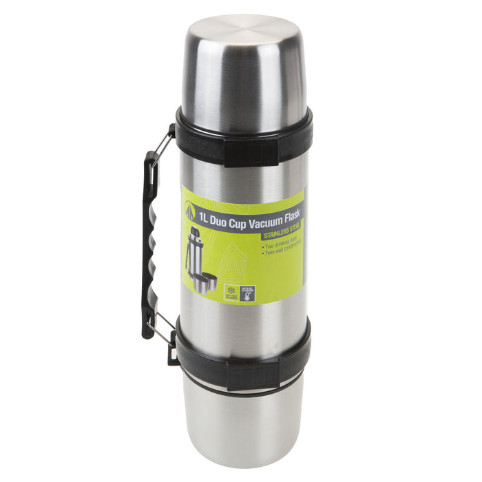 Duo Cup Vacuum Flask 1L Stainless Steel - Outdoor Leisure