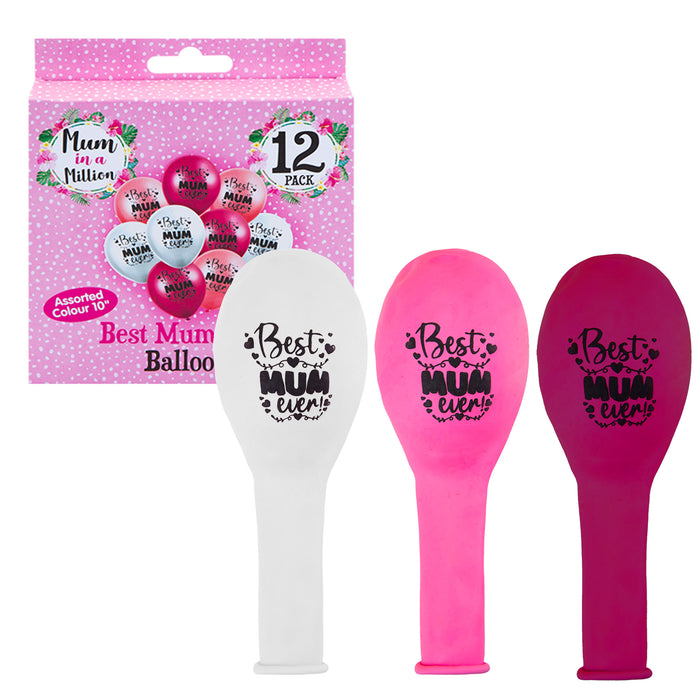 Mum in a Million - Best Mum Ever 10" Balloons (12 Pack)