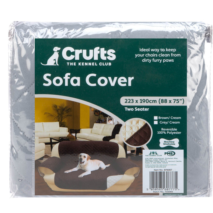 Crufts- 2 Seat Sofa Cover- Pets Sofa Cover, Grey and Beige, 223 x 190cm
