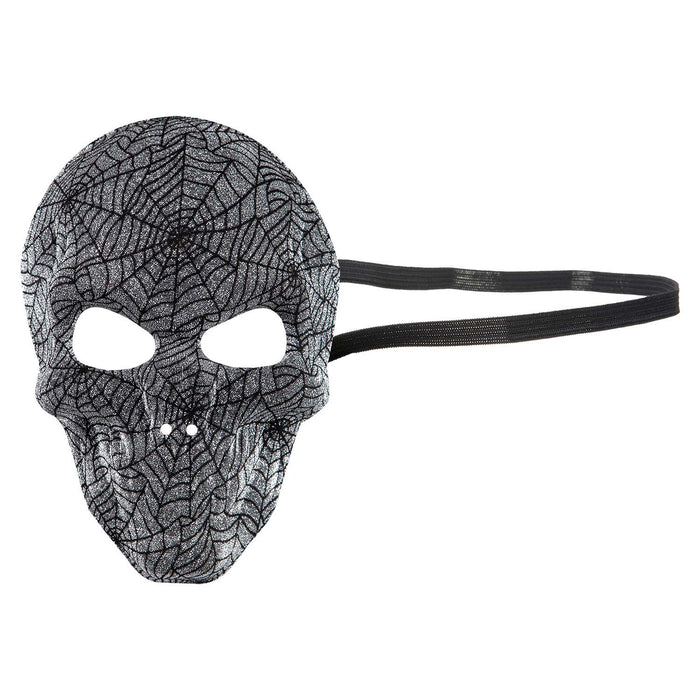 Halloween Skull Mask Glitter Web Design Halloween Party, Trick or Treat Silver