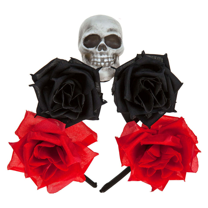Halloween Glitter Headband 3 Roses Skull Design Trick or Treat Party Red