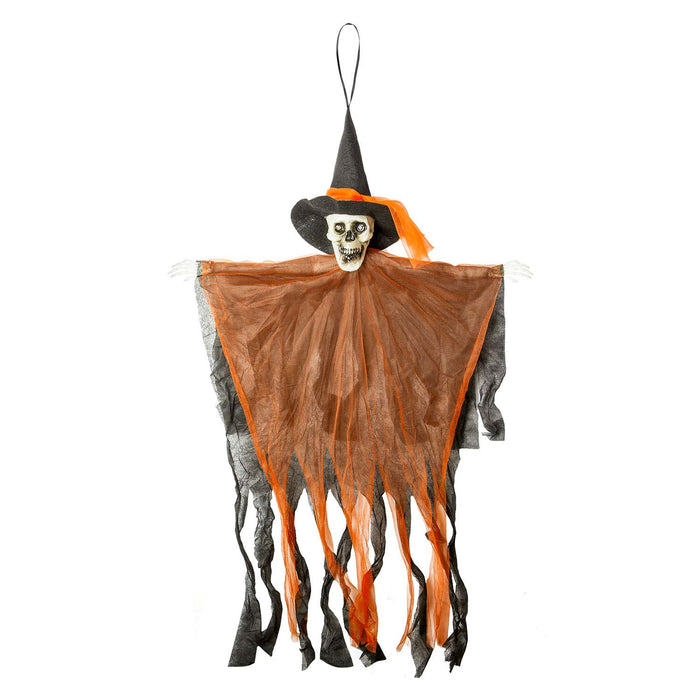 Hanging Skeleton Halloween Decoration With Light Up Eyes Trick or Treat Orange