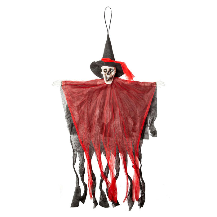 Hanging Skeleton Halloween Decoration With Light Up Eyes Trick or Treat Red