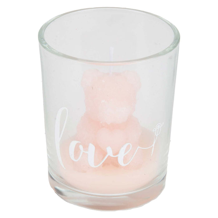 Valentines Scented Rose Candle Bear In Glass Loved One-Romantic Gift 6.5cm Pink