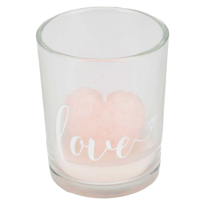 Valentines Scented Rose Candle Heart In Glass Loved One-Romantic Gift 6.5cm Pink