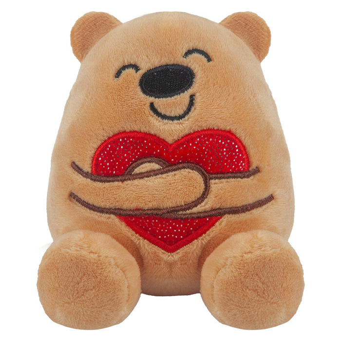 Valentines Love Bear Soft Toy Hugging Shiny Heart Cute Plush Cuddly 10cm Brown
