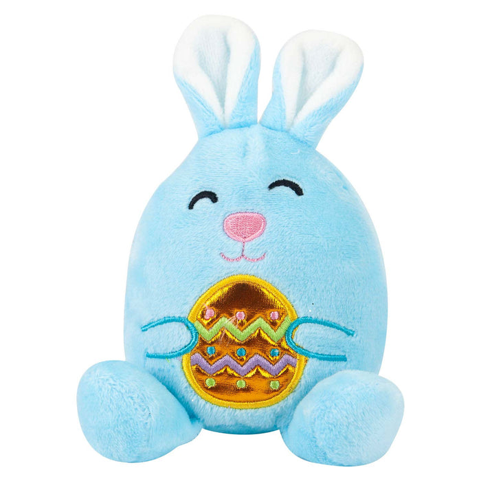 Easter Bunny Soft Toy Hugging Shiny Egg Cute Plushie Huggable Cuddly 10cm Blue