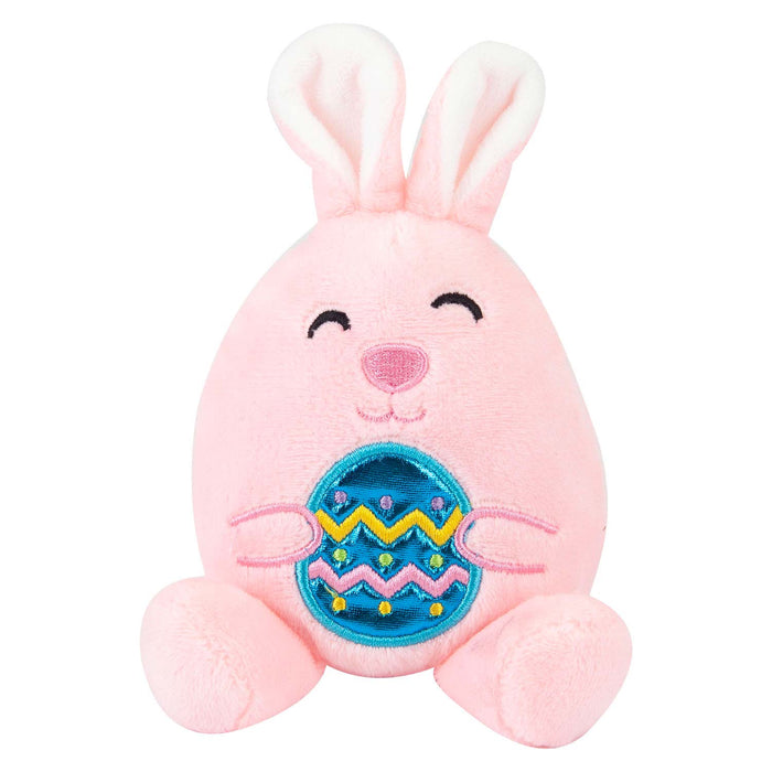 Easter Bunny Soft Toy Hugging Shiny Egg Cute Plushie Huggable Cuddly 10cm Pink