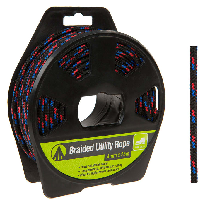 25M Utility Rope With Casing Waterproof Mould Resistant 4mm x 25m Black X 1