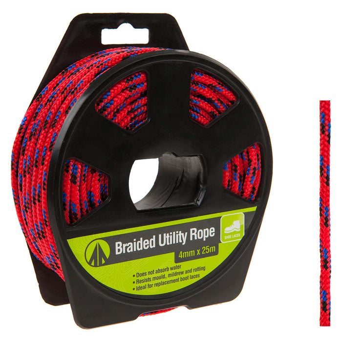 25M Utility Rope With Casing Waterproof Mould Resistant 4mm x 25m Red X 1