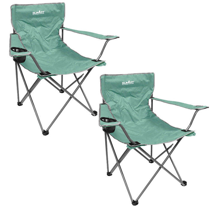 Folding Camping Chair With Cup Holder Pack Away 51cm x 81cm Green Pack of 2
