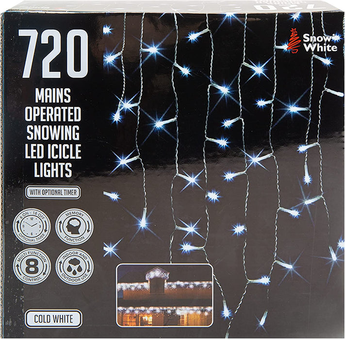 11. 5M LED Snowing Icicle Lights Mains Operated