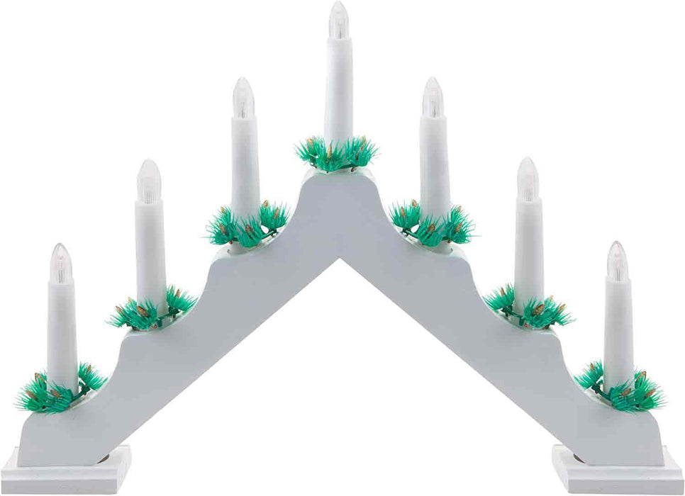 7 LED Wood Candle Bridge White Battery Powered