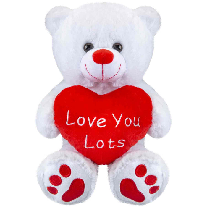 Bear Soft Toy White 10" Sitting Bear Plush - Red Love Heart
