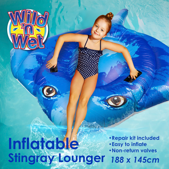 Inflatable Pool Float Stingray Lounger With Handles Novelty Swimming Lilo